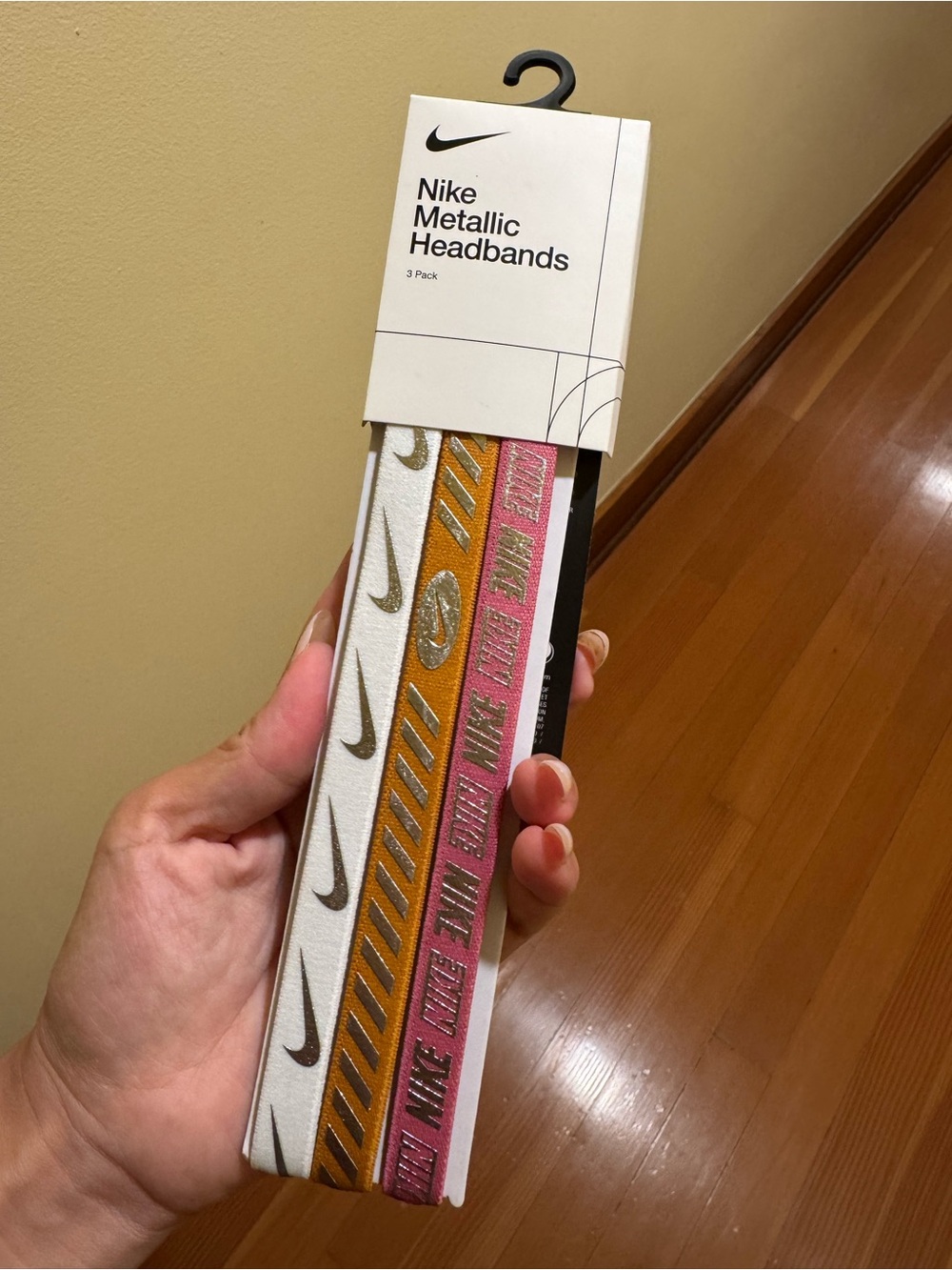 Nike Metallic Headbands - White, Gold, Pink (3 Pack)